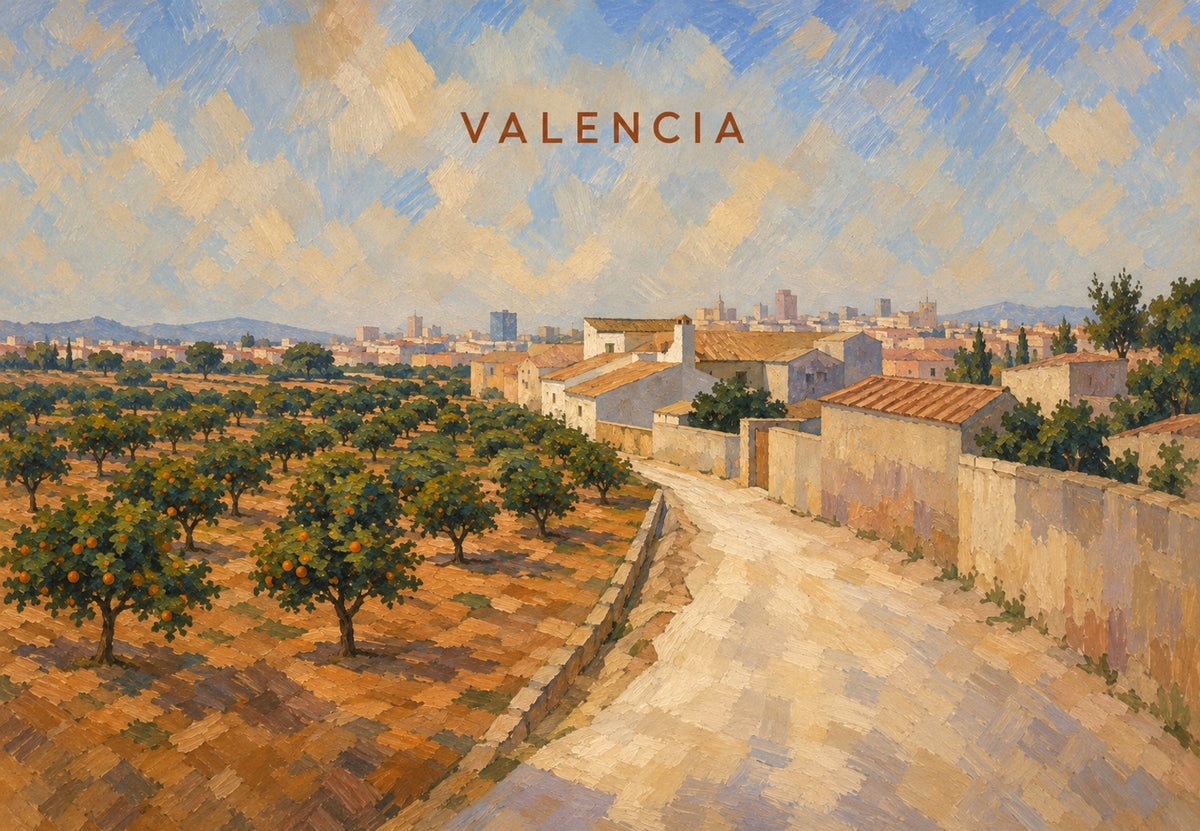 The orange grove path to Valencia (Landscape)