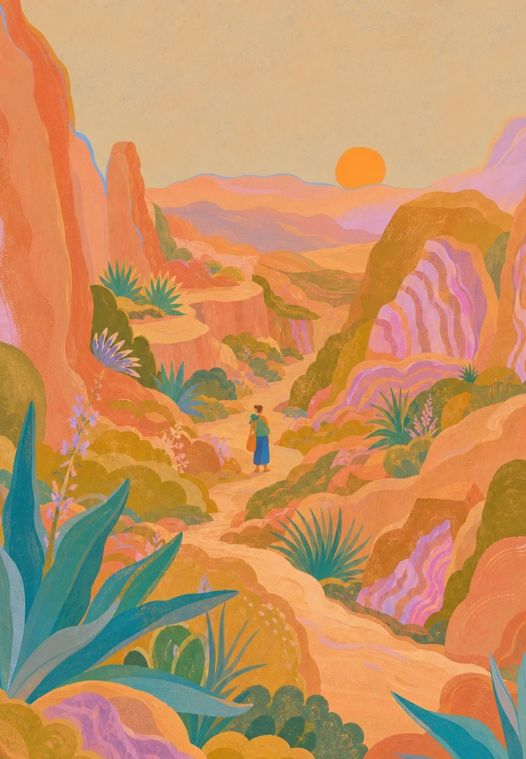 Sentiero verso il sole del deserto