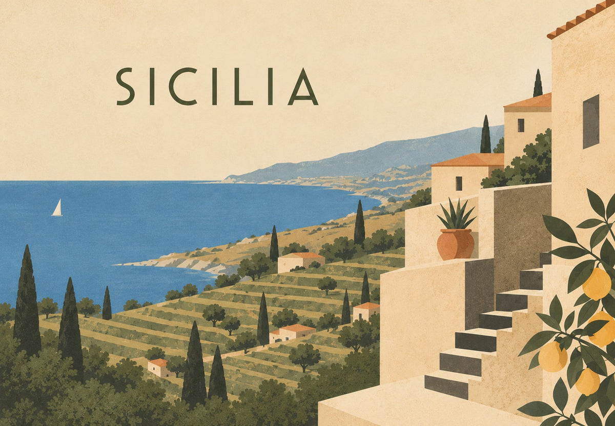 Sicile, l'escalier entre mer et collines (Paysage)