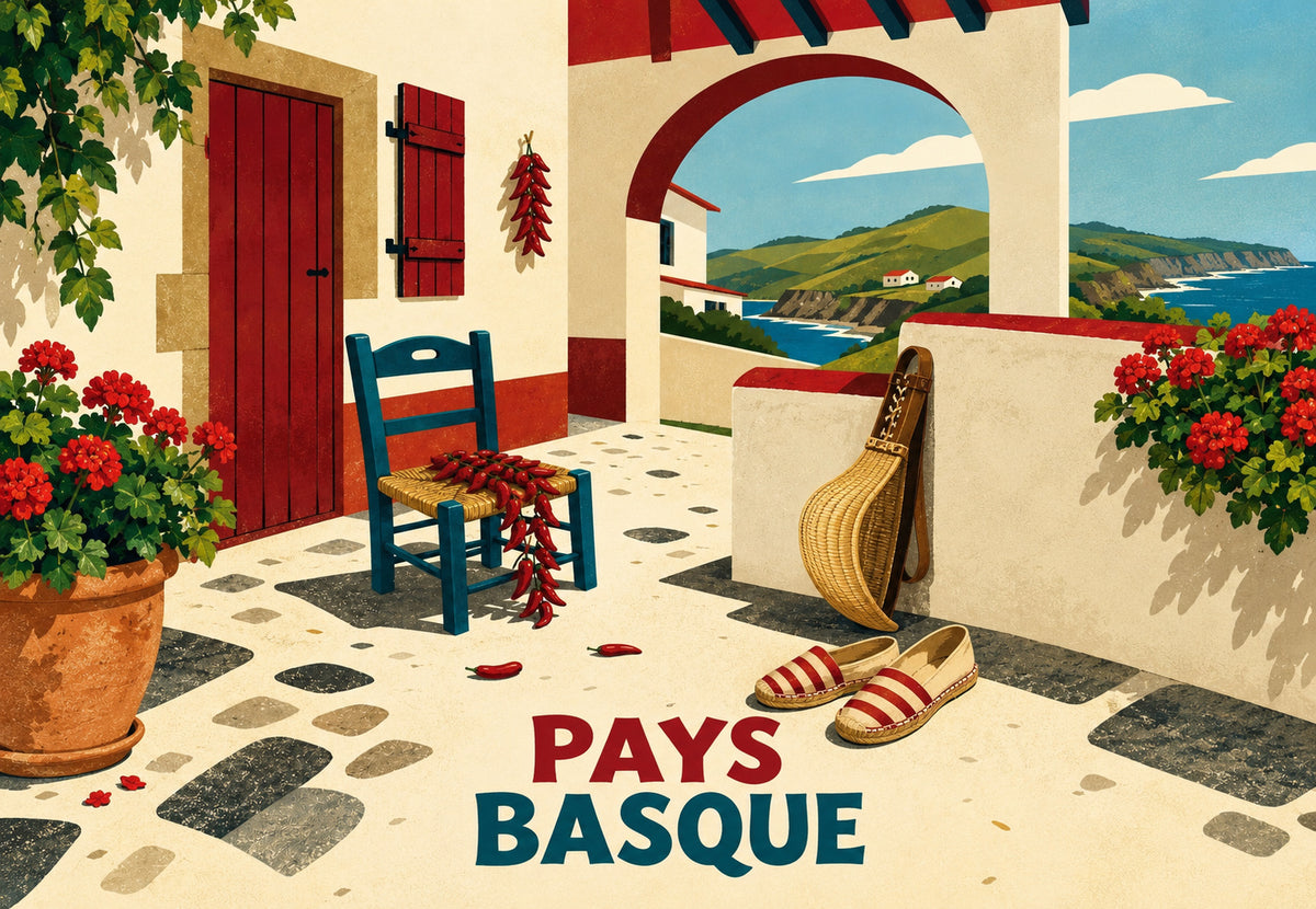 Baskische Terrasse mit Espelette Paprika (Querformat)
