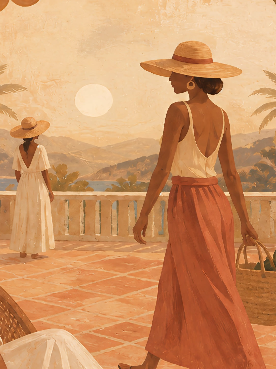 Detail a taille reelle du tirage, affiche voyage terrasse doree au coucher du soleil paysage