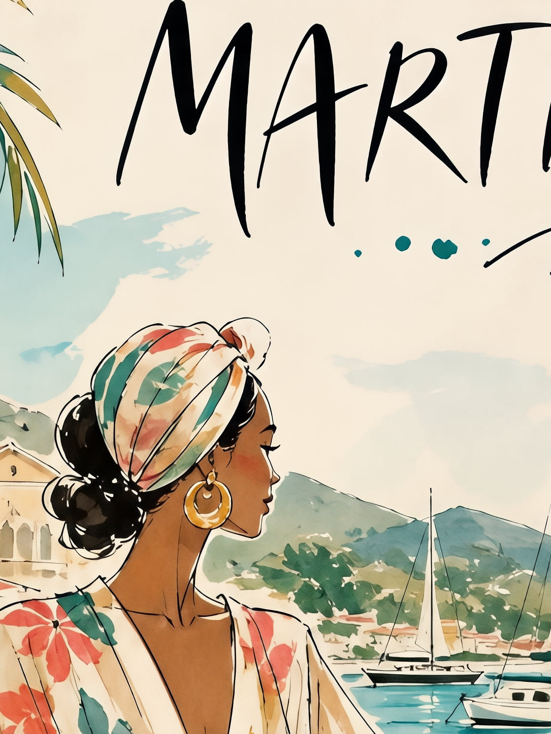 Affiche zoomée, Martinique - Silhouette au marché