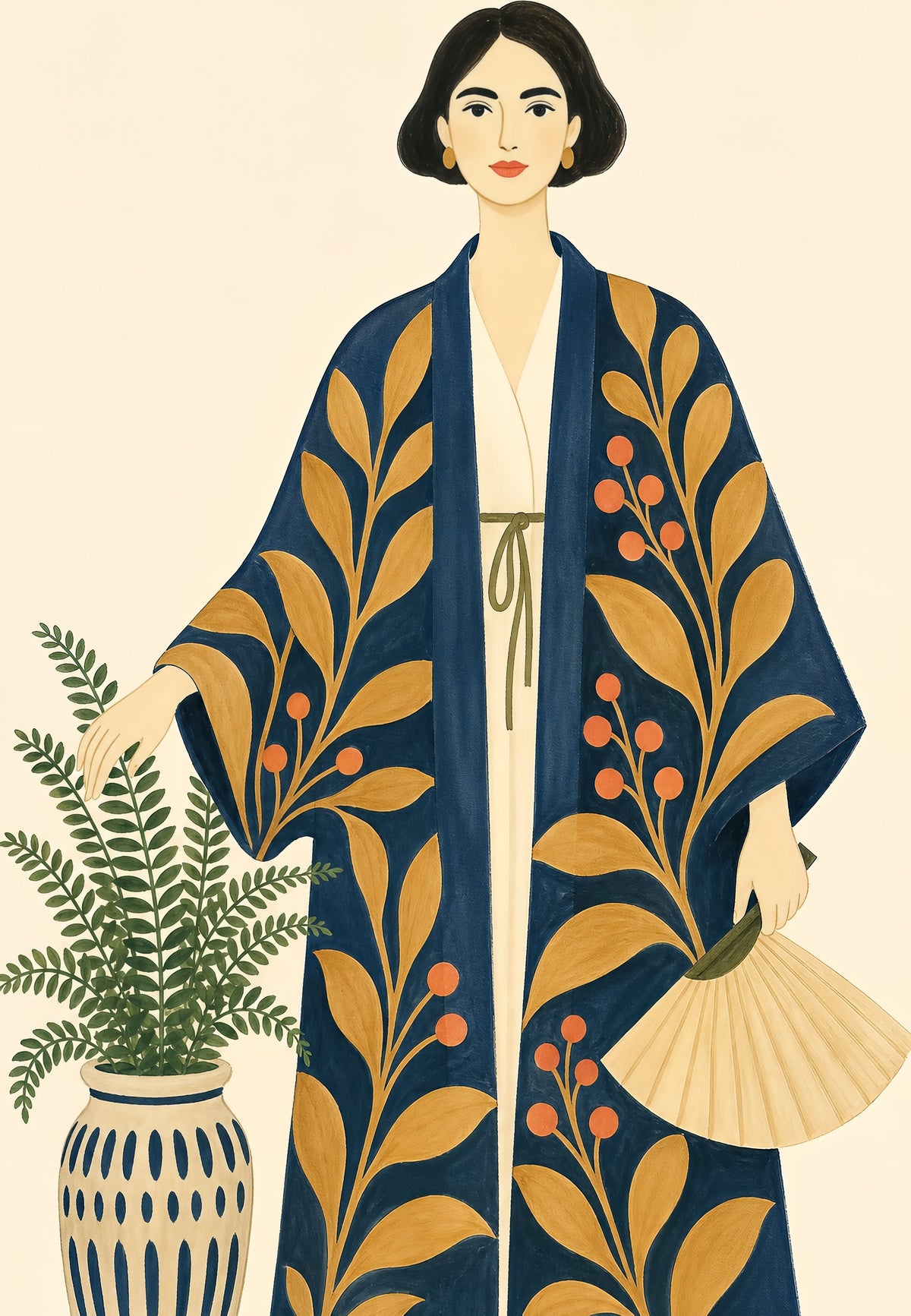 Woman in a blue kimono