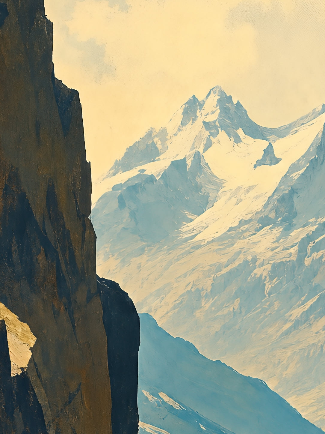 Detail a taille reelle du tirage, montagne horizon alpin