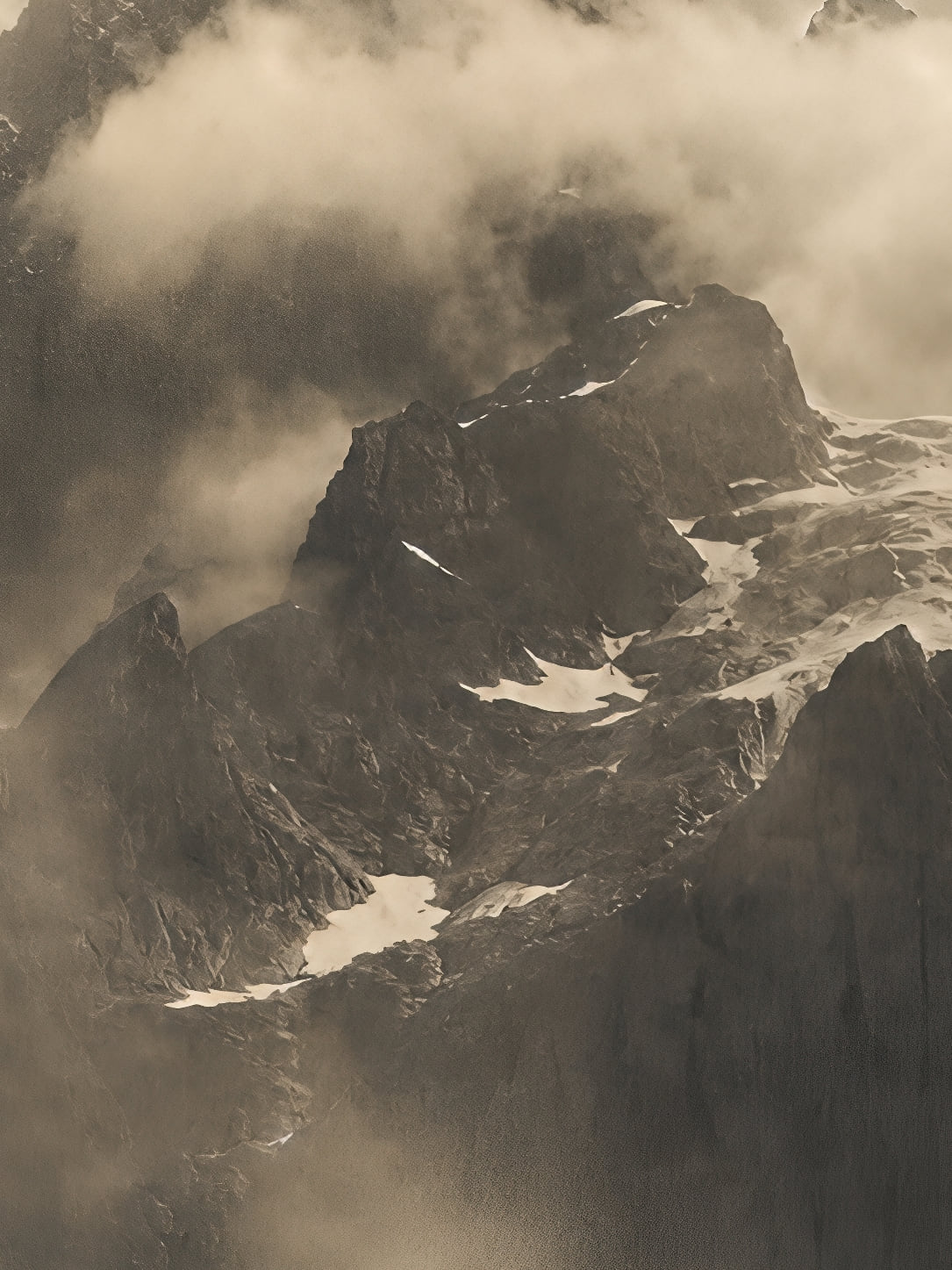 Detail a taille reelle du tirage, montagne pente sauvage