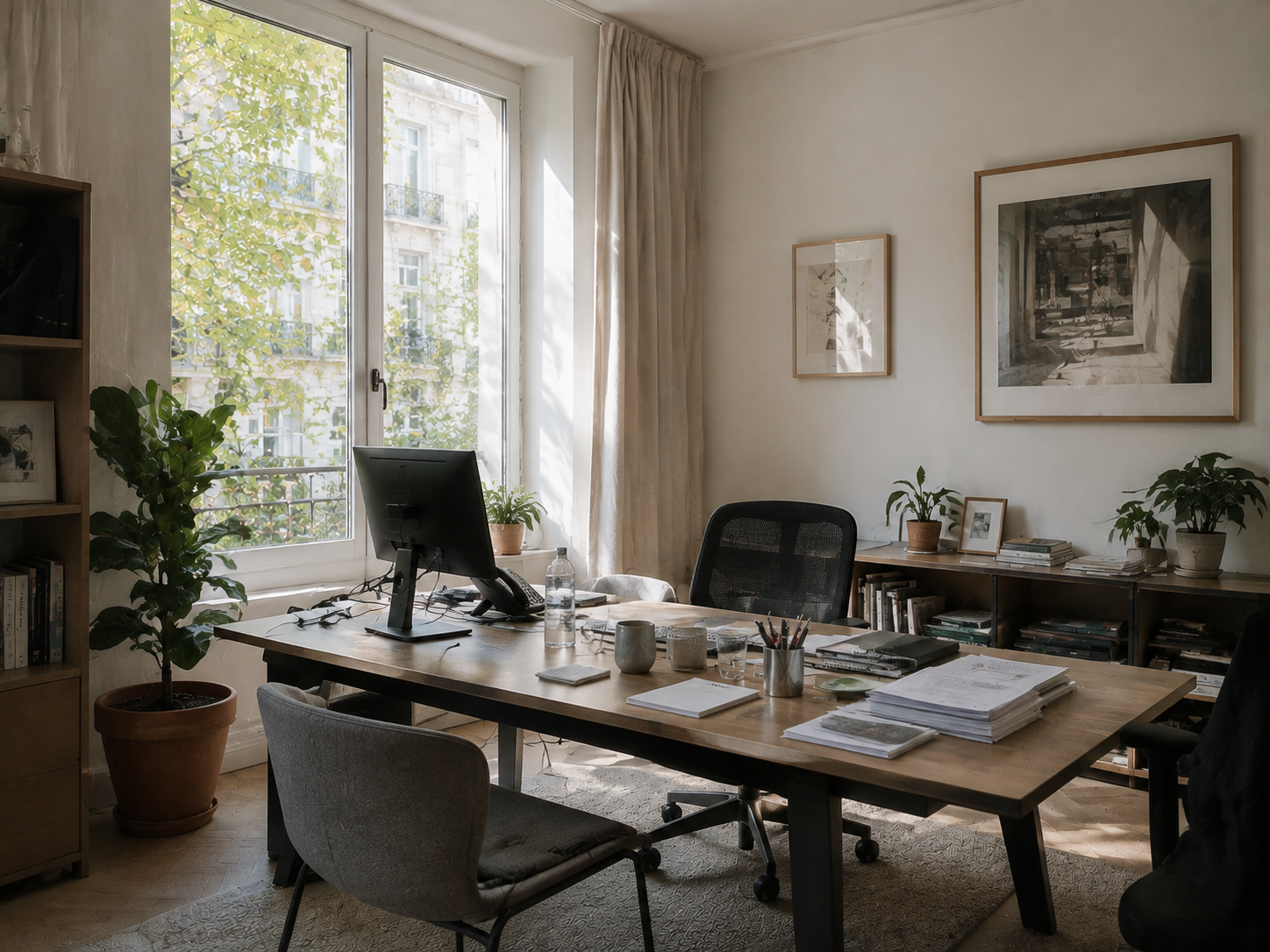 Bureau avec des affiches encadrées au mur