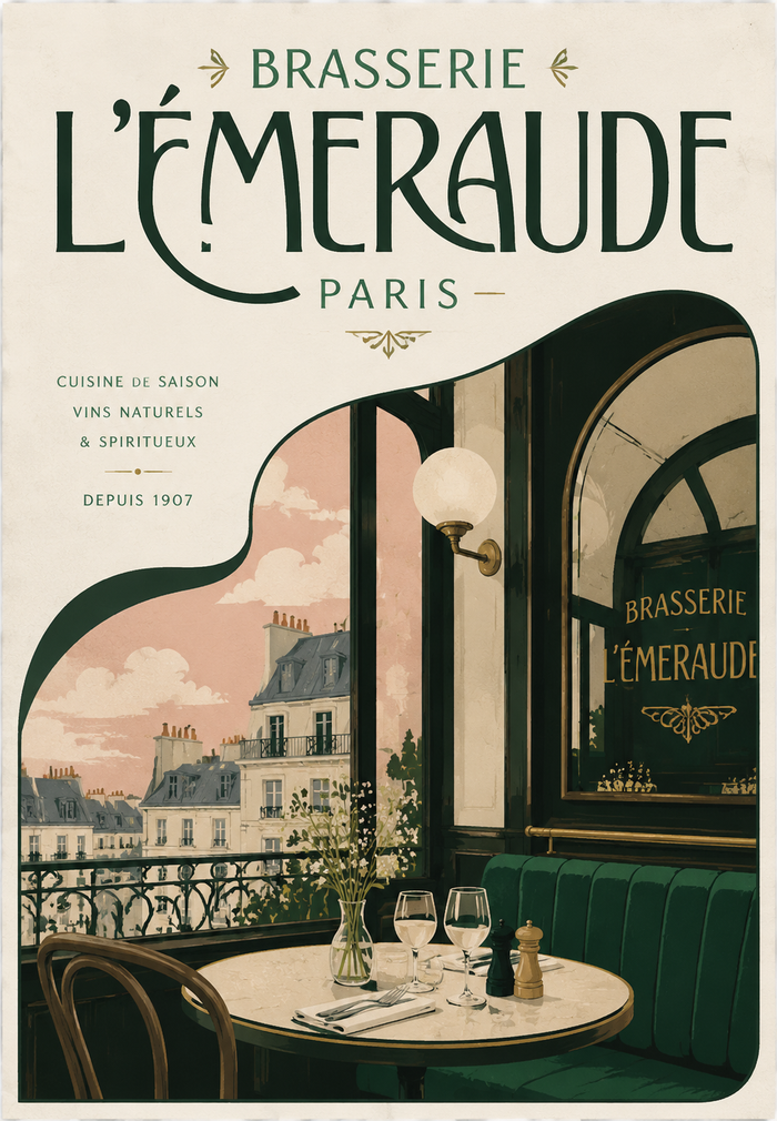 Affiche sur mesure pour une brasserie parisienne, typographie art nouveau