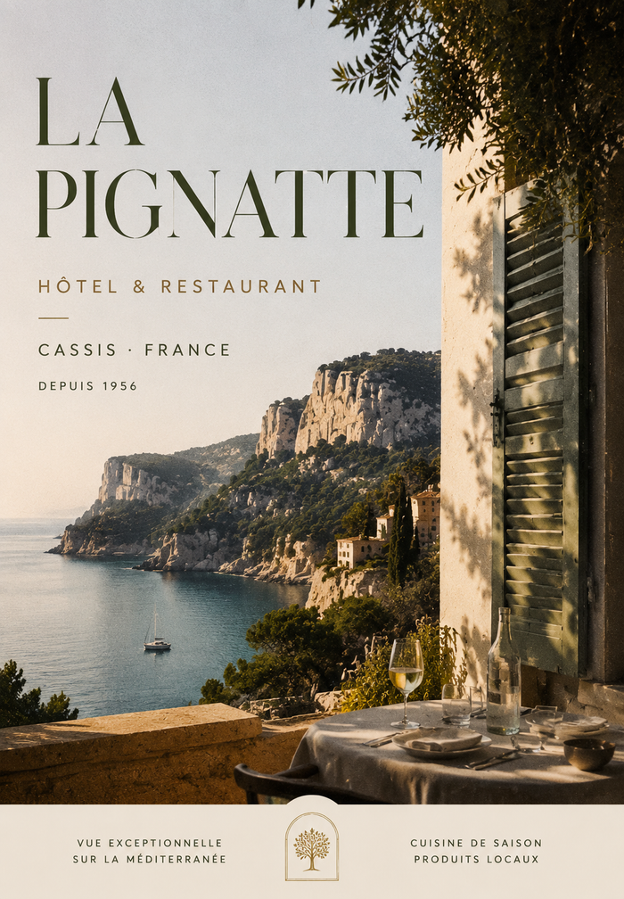 Affiche sur mesure pour un hôtel-restaurant de bord de falaise