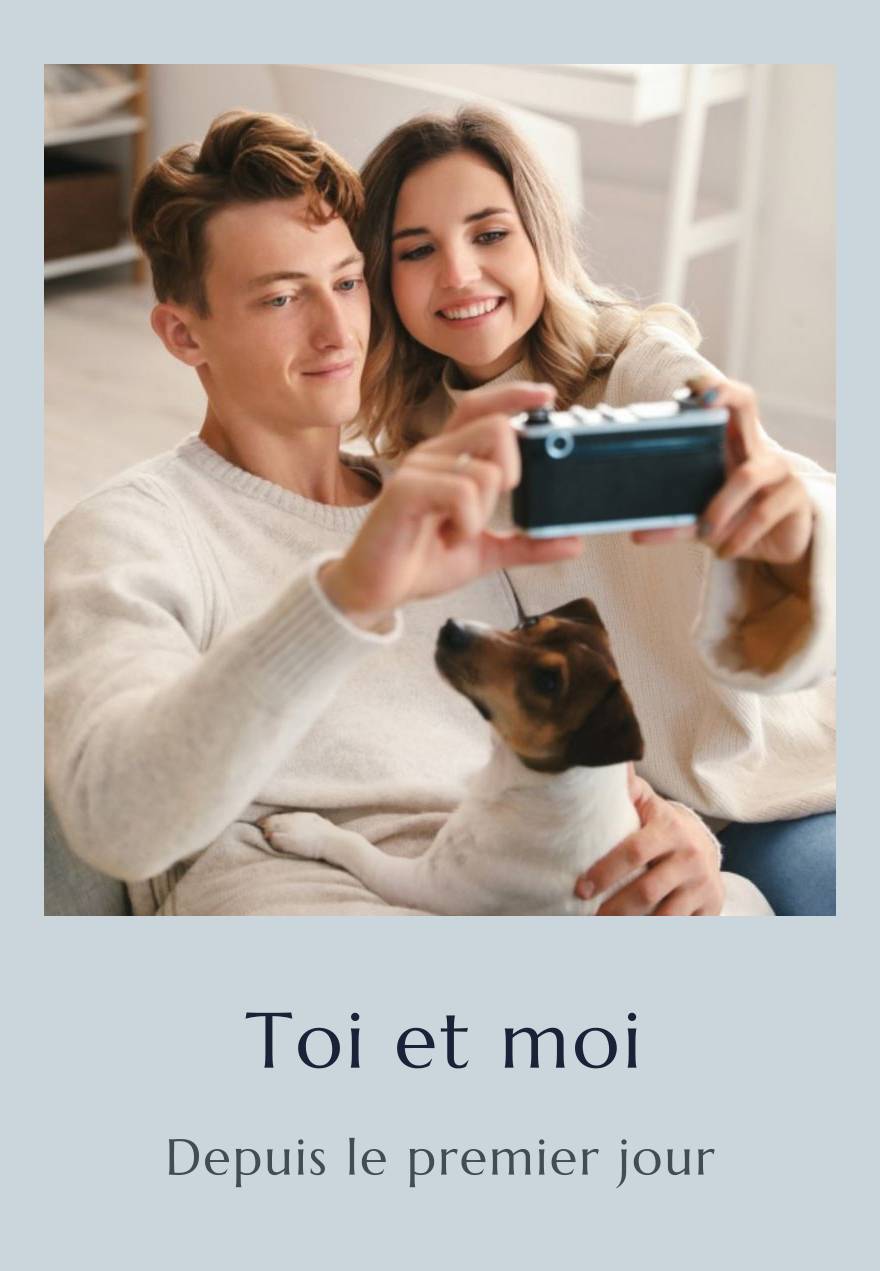 Custom couple poster, square photo on a misty blue background