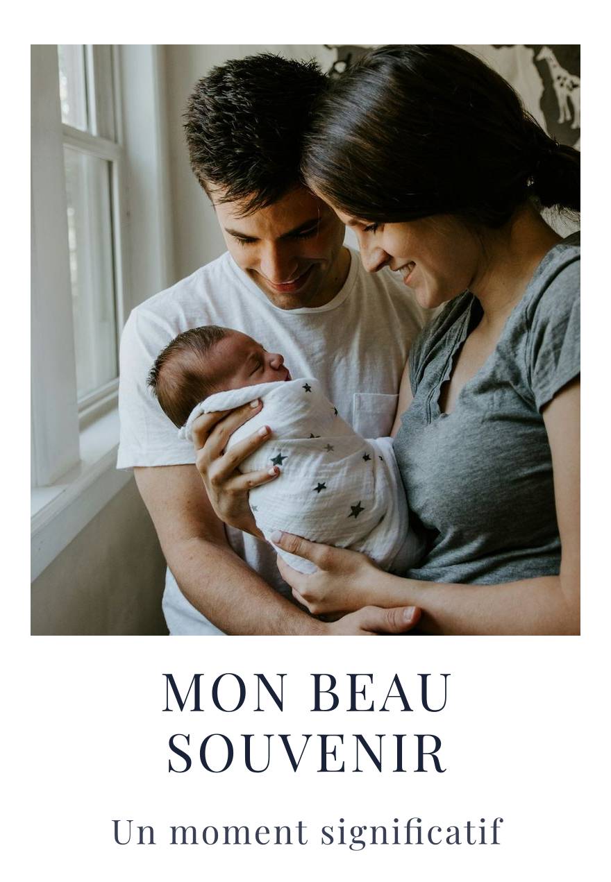 Custom photo poster, portrait of parents and newborn with a title under the image